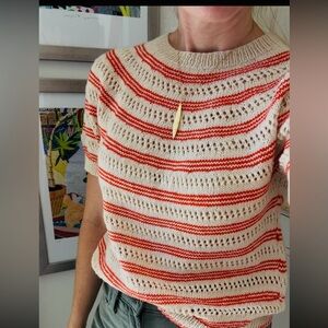 Hand knit 100% merino wool striped sweater tee